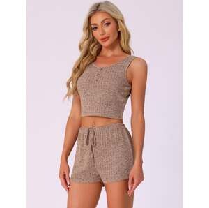 Ribbed Knit Casual Tank and Short Two-Piece Set Size Large